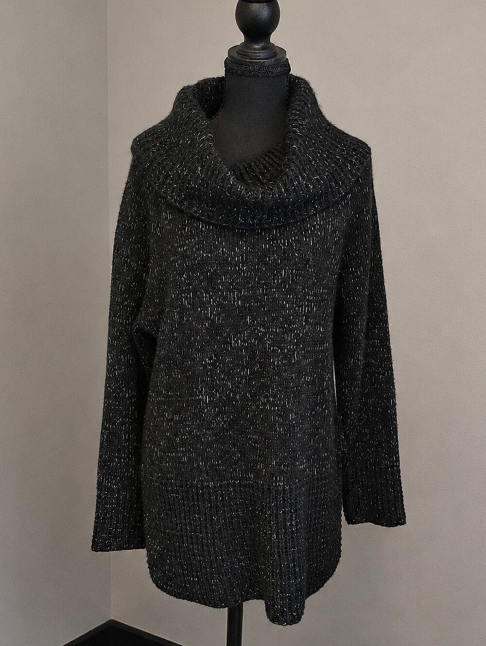 DKNY Black Speckled Cowl Neck Sweater